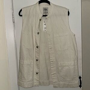 Zara White Denim Vest (long)